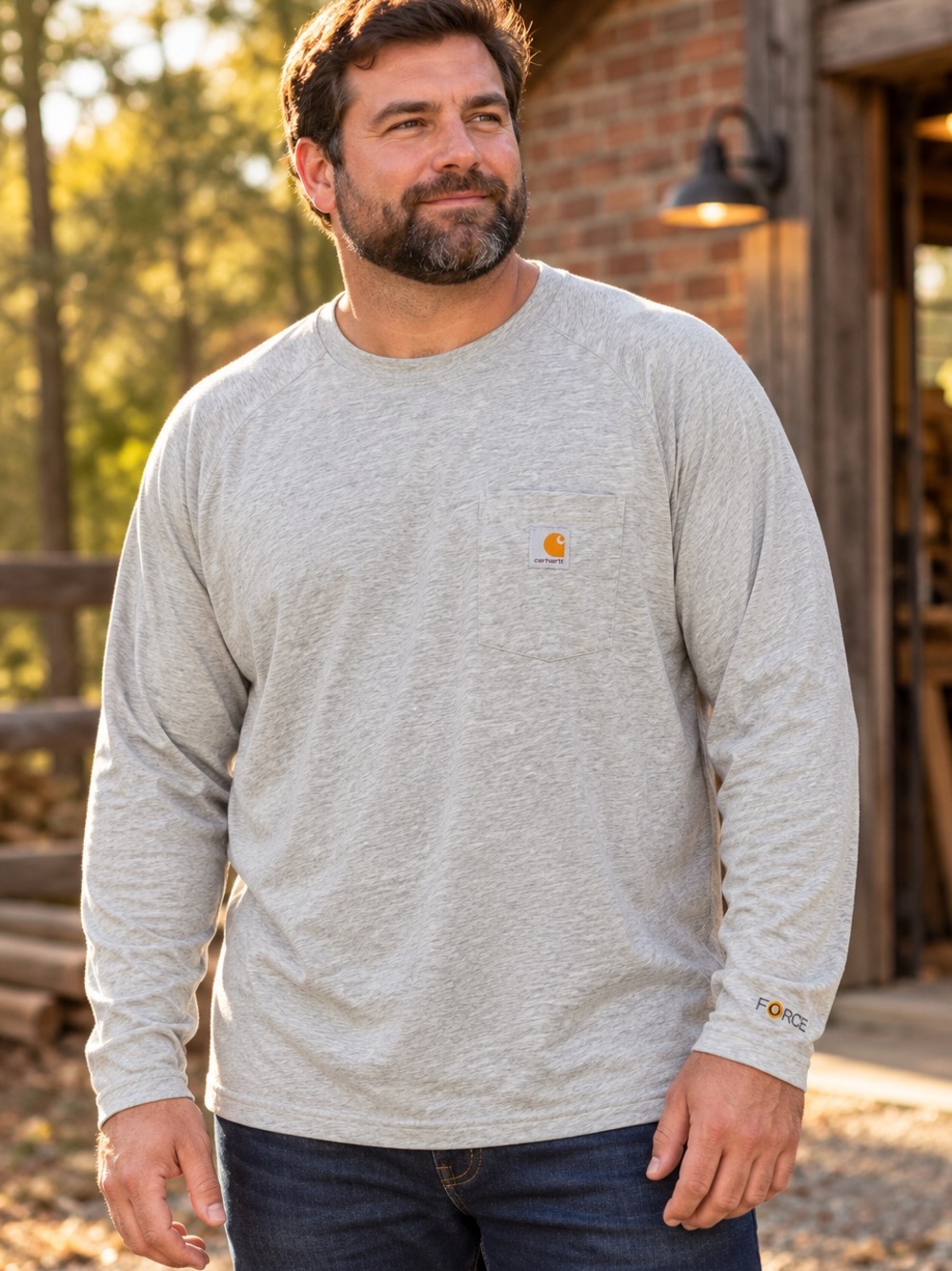 Carhartt Force Men’s 2XL Heather Gray Long Sleeve Pocket T-Shirt Relaxed Fit EUC